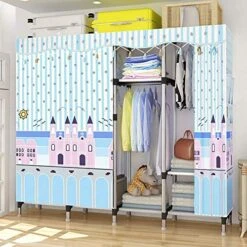 N/A Steel Tube Frame Simple Wardrobe Home Cloth Storage Minimalist Economical Assembled Hanging Closet