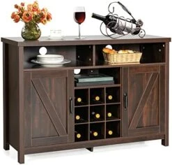 Giantex Buffet Sideboard, Farmhouse Kitchen Storage Cabinet, 9-Bottle Wine Rack & 2 Door Cabinets, Wood Pantry Cupboard, Credenza Organizer For Living Room (Industrial) -Safavieh Furniture 51sTF1ml6cL. AC