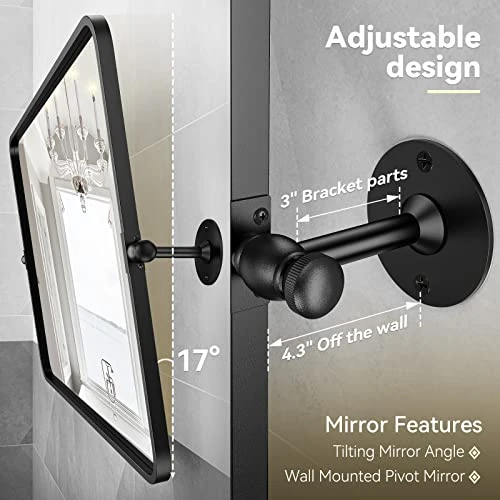 Brightify 22 X 30 Pivot Bathroom Mirror For Wall, Black Metal Framed Bathroom Mirrors For Vanity, Farmhouse Tilt Mirror, Rounded Rectangle Vanity Mirror, Horizontal Or Vertical Wall Mounted Mirrors 3 Brightify 22 X 30 Pivot Bathroom Mirror For Wall, Black Metal Framed Bathroom Mirrors For Vanity, Farmhouse Tilt Mirror, Rounded Rectangle Vanity Mirror, Horizontal Or Vertical Wall Mounted Mirrors - Image 3