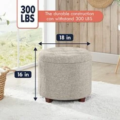 Ornavo Home Donovan Tufted Round Storage Ottoman With Removable Lid For Living Room And Bedroom - Beige Linen -Safavieh Furniture 51sYKHELp8L