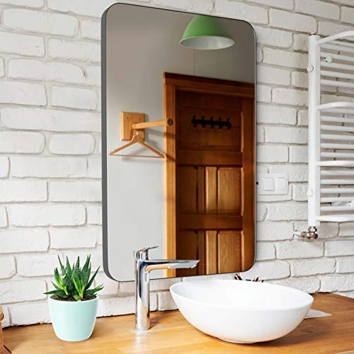 UPLAND OAKS Large Bathroom Mirrors For Wall - Modern Rectangular Mirror With Seamless Metal Mirror Frame - Easy To Install, Mounting Hardware Included (Silver, Slim Lip 36"x24") 1 UPLAND OAKS Large Bathroom Mirrors For Wall - Modern Rectangular Mirror With Seamless Metal Mirror Frame - Easy To Install, Mounting Hardware Included (Silver, Slim Lip 36"x24")