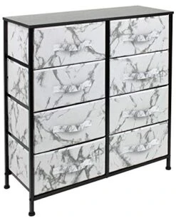 Sorbus Dresser With 8 Drawers - Furniture Storage Chest Tower Unit For Bedroom, Hallway, Closet, Office Organization - Steel Frame, Wood Top, Fabric Bins (Marble White – Black Frame)