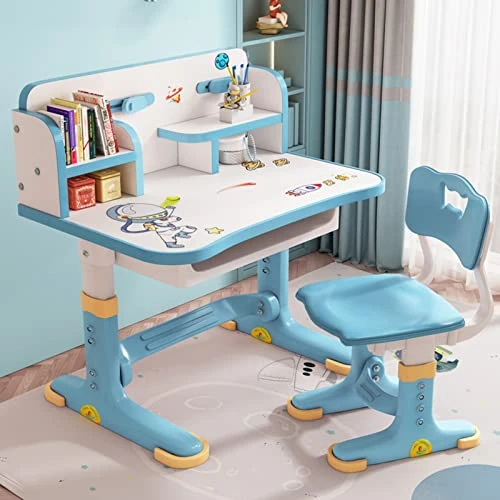 Worparsen Kids Functional Desk And Chair Set, Widened Desktop Cartoon Pattern Adjustable Height Study Table With Drawer Chair Set.Storage Drawer For Boys Girls (Blue) Blue 2 Worparsen Kids Functional Desk And Chair Set, Widened Desktop Cartoon Pattern Adjustable Height Study Table With Drawer Chair Set.Storage Drawer For Boys Girls (Blue) Blue - Image 2