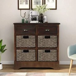 Merax Brown Morden Farmhouse Wood Storage Cabinet With Four Classic Rattan Basket Buffet Sideboard Brownrd For Kitchen/Dining Entryway/Living Room Light Grey, One -Safavieh Furniture 51sypo4eOhL. AC 2