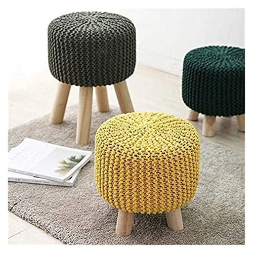 ALDEPO Shoe Cabinet Round Footstool Stool Small Footstool With Legs Upholstered Footstool With Removable Linen Cover - Handmade Wool Knitted Stool (Color : Red) 3 ALDEPO Shoe Cabinet Round Footstool Stool Small Footstool With Legs Upholstered Footstool With Removable Linen Cover - Handmade Wool Knitted Stool (Color : Red) - Image 3