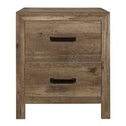 NewCosmos Bedroom Wooden Nightstand 1pc Weathered Pine Finish 2X Drawers Transitional Style Furniture