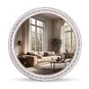 24'' Rustic Round Wall Mirror - Farmhouse Wooden Circle Mirror Decorative Mirrors For Bedroom, Living Room, Foyer, Hallway, Boho Accent Mirrors