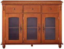 Kings Brand Furniture - Penrose Wood/Glass Sideboard Buffet Cabinet, Walnut -Safavieh Furniture 51tSCiH3FjL