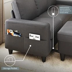 Lonkwa L-Shaped Couches Convertible Storage Ottoman 3-Seat Grey Sectional Sofas For Living Room/Bedroom/Office/Small Space, Dark Gray -Safavieh Furniture 51tUq1RHKJL