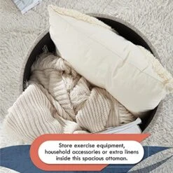 Ornavo Home Donovan Tufted Round Storage Ottoman With Removable Lid For Living Room And Bedroom - Beige Linen -Safavieh Furniture 51tYOCpCIVL