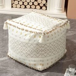 Blue Page Boho Neutral Decorative Square Unstuffed Pouf - Braided Handwoven Casual Ottoman Pouf Cover With Tassels And Cute Soft Tufted Footrest/Cushion For Bedroom Living Room, 18" X18”x16 -Safavieh Furniture 51te5hlaoHL. AC