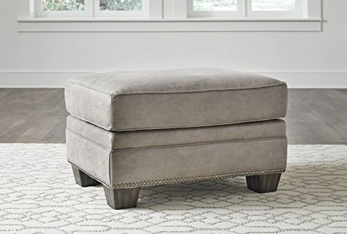 Signature Design By Ashley Olsberg Faux Leather Loveseat With Nailhead Trim And 2 Accent Pillows, Gray & Olsberg Faux Leather Ottoman With Nailhead Trim, Gray 3 Signature Design By Ashley Olsberg Faux Leather Loveseat With Nailhead Trim And 2 Accent Pillows, Gray & Olsberg Faux Leather Ottoman With Nailhead Trim, Gray - Image 3