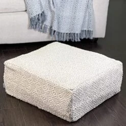Chardin Home Unstuffed Ottoman, Cozy & Bohemian Pouf Covers, Hand Crafted Casual Seating, Footrest, Square Floor Pillow For Home, Office, Bedroom, Living Room, 20" X 20"x 8", Ivory-Grey. -Safavieh Furniture 51tiUj0rqAL