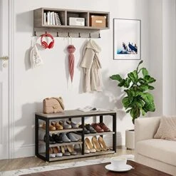 LITTLE TREE Coat Shoe Rack, Hall Tree Entryway Bench Set For Hallway, Living Room, Bedroom -Safavieh Furniture 51tmF3IA34L