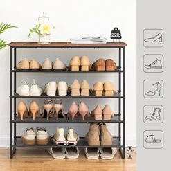 HOOBRO Shoe Rack, 5-Tier Shoe Storage Unit, Shoe Organizer Shelf For 16-20 Pairs, Saving Space, Durable And Stable, For Entryway, Hallway, Closet, Dorm Room, Industrial, Rustic Brown BF58XJ01 -Safavieh Furniture 51trRQqDAAL