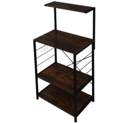 Standing Kitchen Bakers Rack With Side Hooks, 4-Tier Microwave Oven Stand Kitchen Cart Storage Rack Organizer, Utility Ktichen Island Shelf, Coffee Bar Station For Kitchen, Living Room, Rustic Brown -Safavieh Furniture 51tvge3liHL