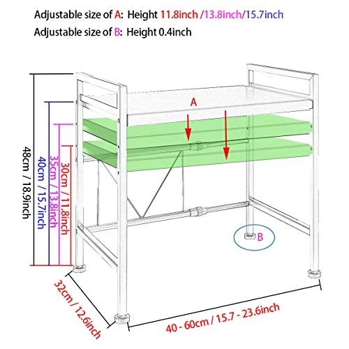 PUSDON Microwave Oven Rack, Adjustable Shelf With Hooks & 100lbs Capacity, 2-Tier Organizer For Kitchen Counter In Black-Microparticles 4 PUSDON Microwave Oven Rack, Adjustable Shelf With Hooks & 100lbs Capacity, 2-Tier Organizer For Kitchen Counter In Black-Microparticles - Image 4