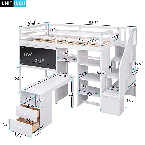 CITYLIGHT Twin Loft Bed With Stairs And Desk, Wooden Loft Bed Twin With Storage Shelves And Blackboard,Multi-Function Twin Size Loft Bed Frame For Kids Teens, White 1 CITYLIGHT Twin Loft Bed With Stairs And Desk, Wooden Loft Bed Twin With Storage Shelves And Blackboard,Multi-Function Twin Size Loft Bed Frame For Kids Teens, White