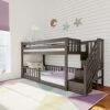 Max & Lily Low Bunk With Stairs With Three Guard Rails, Twin/Twin, Clay