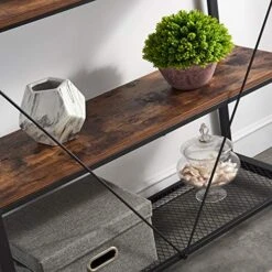 FELLYTN Console Tables For Entryway, Industrial Narrow Sofa Table With Metal Mesh Shelf 3 Tier Hallway Table, 31 Inch Rustic Brown -Safavieh Furniture 51u9L3Ku0pL