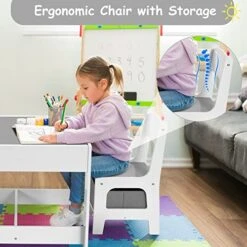 Arlopu Kids Table And 2 Chairs Set, 3-in-1 Wooden Activity Table, W/Detachable Storage Drawer, Drawing Reading Black Board Desk, Art Craft, Playroom, Nursery, Toddler Table And Chair Set (Off-White) -Safavieh Furniture 51u9u8lTdjL