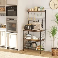 C&AHOME Kitchen Bakers Rack, Baker's Rack, 3 Tiers Microwave Oven Stand With High Display Shelf, Storage Rack With 7 S Hooks, 2 Wooden Shelves And Mesh Panel, Adjustable Feet, Rustic Brown UBRMW03RB 9 C&AHOME Kitchen Bakers Rack, Baker's Rack, 3 Tiers Microwave Oven Stand With High Display Shelf, Storage Rack With 7 S Hooks, 2 Wooden Shelves And Mesh Panel, Adjustable Feet, Rustic Brown UBRMW03RB -Safavieh Furniture 51uGLPMAywL