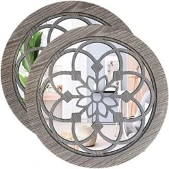 Wocred 2 PCS 20 Inch Round Wall Mirror,Gorgeous Rustic Farmhouse Accent Mirror,Barn Wood Color Entry Mirror For Bathroom Renovation,Bedrooms,Living Rooms And More.