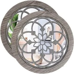 Wocred 2 PCS 20 Inch Round Wall Mirror,Gorgeous Rustic Farmhouse Accent Mirror,Barn Wood Color Entry Mirror For Bathroom Renovation,Bedrooms,Living Rooms And More. -Safavieh Furniture 51uHmqqkV9L. AC