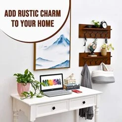 WELLAND Set Of 2 Wall Mounted Coat Rack Shelf,24" Solid Wood Coat Hooks With Storage Shelf For Entryway, Bathroom, Living Room, Bedroom (Walnut)