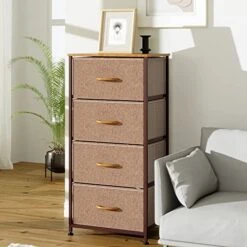 WAYTRIM Dresser Storage Tower, 4 Fabric Organizer Drawers, Wide Chest Of Drawers For Closet Boys & Girls Bedroom, Bedside Furniture, Steel Frame, Wood Top, Fabric Bins, Easy Installation (Camel) -Safavieh Furniture 51uJA7S7ROL
