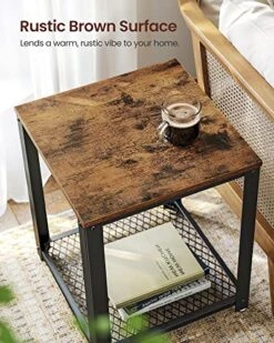 VASAGLE Side Table, 2-Tier Nightstand, End Table With Mesh Shelf, Steel Frame, Adjustable Feet, For Living Room, Bedroom, Industrial Style, Rustic Brown And Black ULET41X 11 VASAGLE Side Table, 2-Tier Nightstand, End Table With Mesh Shelf, Steel Frame, Adjustable Feet, For Living Room, Bedroom, Industrial Style, Rustic Brown And Black ULET41X -Safavieh Furniture 51uJCS0e7IL