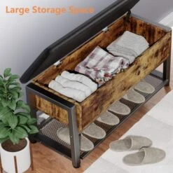 Mr IRONSTONE Shoe Storage Bench, Entryway Bench With Large Lift Top Storage Box And Leather Padded Cushion, Holds Up To 330 LB Shoe Bench For Entryway, Bedroom, Hallway, Bathroom, Rustic Brown 9 Mr IRONSTONE Shoe Storage Bench, Entryway Bench With Large Lift Top Storage Box And Leather Padded Cushion, Holds Up To 330 LB Shoe Bench For Entryway, Bedroom, Hallway, Bathroom, Rustic Brown -Safavieh Furniture 51uMCuYEkyL