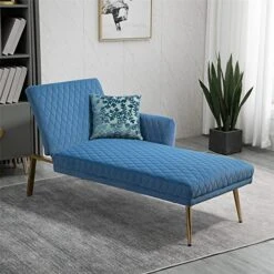 Anwickhomk Velvet Sofa, Accent Sofa,Convertible Futon Sofa Bed,Folding Chair Bed With Gold Metal Feet (Blue)