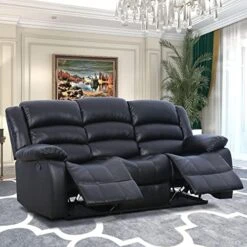 ANJ 2PC Bonded Leather Reclining Sofa Couch Set, Upholstered Recliner Sofa, Manual Recliners Furniture, Home Theater Seating For Living Room (Black, 1+3 Seat) -Safavieh Furniture 51uR9asEdJL. AC