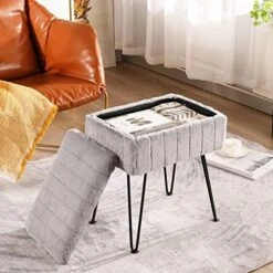 CUYOCA Vanity Stool Ottoman With Storage Bench, Faux Fur Stool For Vanity With Metal Legs, Makeup Chair Vanity Stool For Bedroom Living Room, White -Safavieh Furniture 51uUd7ujg L. AC