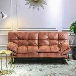 Opoiar Futon Sofa Bed Brown Faxu Memory Foam Leather Futon Split Seat,Modern Sleeper Sofa Love Seat，Folding Modern Sleeper Sofa For Small Space/Drom/Office/Apartment -Safavieh Furniture 51uZvYwgfrL. AC
