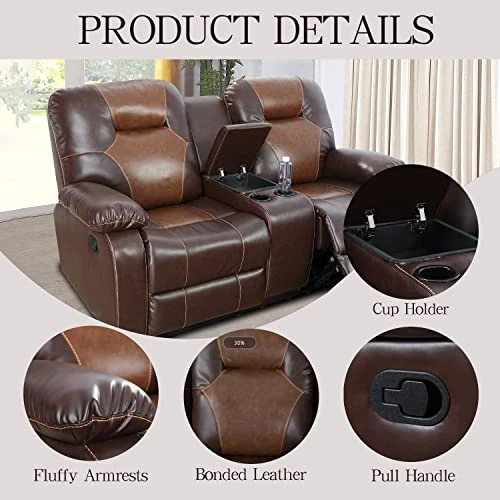 Nautery Leather Recliner Sofa,Living Room Furniture Set, Leather Sofa Set With Storage Console & Cup Holder For Office/Apartment(3 Pieces,Brown) 3 Nautery Leather Recliner Sofa,Living Room Furniture Set, Leather Sofa Set With Storage Console & Cup Holder For Office/Apartment(3 Pieces,Brown) - Image 3