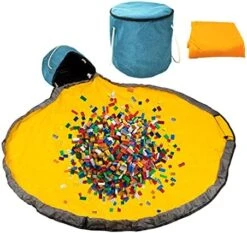 AUSDU Toy Storage Organizer With Play Mat For Kids, Outdoor & Indoor Toy Quick Chest & Storage Bag, Large Collapsible Drawstring Canvas Bins Toy Storage Box With Lids (Updated Blue) -Safavieh Furniture 51uklLEDhS. AC