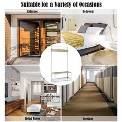 Tangkula Hall Tree With Bench And Shoe Storage, 3-In-1 Industrial Entryway Bench With Coat Rack, Wood Look Coat Rack Shoes Bench Storage Organizer For Home & Office, Coats/Hats/Shoes (Coffee) -Safavieh Furniture 51ulMhi4UoL