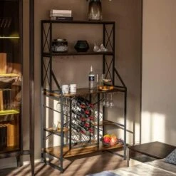 WAYTRIM Kitchen Baker's Rack With Wheels, Utility Storage Kitchen Shelf, 4+3 Tier Microwave Stand Cart With Wire Basket, Wine Glass Rack, Retro Brown Vintage Microwave Stand With Handle, 54in Length -Safavieh Furniture 51um1v2syCL. AC