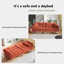 Merax Linen Upholstered Modern Convertible Folding Futon Sofa Bed With 2 Pillows And Metal Frame, For Compact Living Space, Apartment, Dorm, Orange -Safavieh Furniture 51upken0YzL