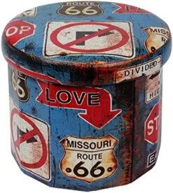 B FSOBEIIALEO Folding Storage Ottoman Round, Faux Leather Foot Rest Seat, Storage Organizer Toy Chest 15" (Route 66 Barrel) -Safavieh Furniture 51uqWVT4kkL. AC