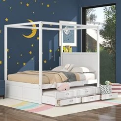 DEINPPA Full Size Platform Bed With Built-in Bookshelves And 2 Drawers, Wooden Captain Bed Frame For Kids Teens Adult Boys Girls, No Box Spring Needed, Grey -Safavieh Furniture 51utIa1GerL. AC