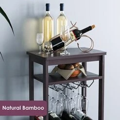 FOTOSOK Bamboo Floor Wine Rack, Freestanding Wine Bottle Organizer Shelves With Glass Holder Rack,16 Bottles, Wobble-Free Wine Display Storage Stand With Table Top For Kitchen Dining Room, Espresso -Safavieh Furniture 51uxxixu2ML