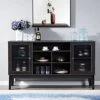 GNIXUU Sideboard Buffet Storage Cabinet, Modern Storage Cabinet With 2 Glass Doors And Adjustable Shelves For Kitchen, Living Room, Entryway 60 Inch.(Dark Brown)