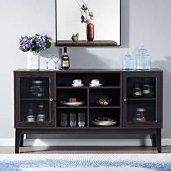 GNIXUU Sideboard Buffet Storage Cabinet, Modern Storage Cabinet With 2 Glass Doors And Adjustable Shelves For Kitchen, Living Room, Entryway 60 Inch.(Dark Brown) -Safavieh Furniture 51v5ps3V3nL. AC