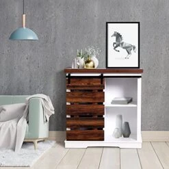 GENERIC White Sturdy Floor Cabinet Classic Rectangular Wood Finish Solid