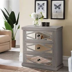 COSIEST Sideboard Buffet Cabinet, MDF Storage Cabinet With Mirrored Doors And Adjustable Shelf, Kitchen Cupboard Console Table With Sliding Doors For Dining Room, Hallway, Living Room, White -Safavieh Furniture 51vCCluDNzL. AC