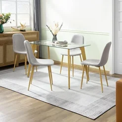 Bacyion Glass Dining Table Set For 4-5 Pieces Dining Room Table Set, Rectangle Kitchen Table With 4 Grey Fabric Dining Chairs, Modern Table & Chair Set For Dining Room, Kitchen, Dinette, Small Space 18 Bacyion Glass Dining Table Set For 4-5 Pieces Dining Room Table Set, Rectangle Kitchen Table With 4 Grey Fabric Dining Chairs, Modern Table & Chair Set For Dining Room, Kitchen, Dinette, Small Space -Safavieh Furniture 51vEWjzPJSL