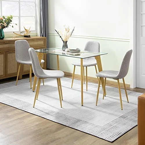 Bacyion Glass Dining Table Set For 4-5 Pieces Dining Room Table Set, Rectangle Kitchen Table With 4 Grey Fabric Dining Chairs, Modern Table & Chair Set For Dining Room, Kitchen, Dinette, Small Space 6 Bacyion Glass Dining Table Set For 4-5 Pieces Dining Room Table Set, Rectangle Kitchen Table With 4 Grey Fabric Dining Chairs, Modern Table & Chair Set For Dining Room, Kitchen, Dinette, Small Space - Image 6